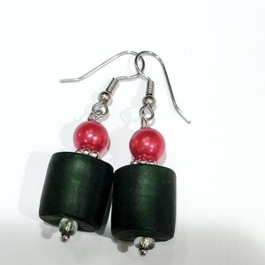 Green and Red Beaded Earrings